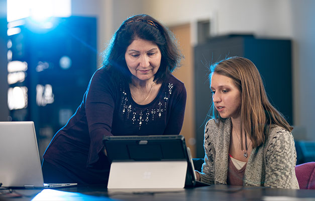 A Student and Advisor Using a Computer. 