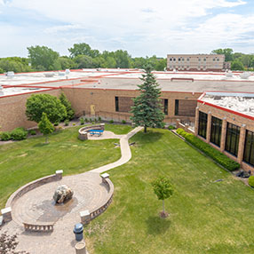 Aeriel View of Anoka Technical College Courtyard in the Summertime.