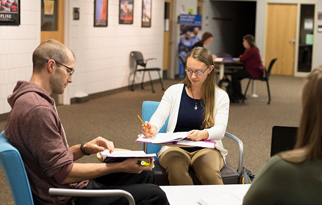 Two Students Studying in the Library.