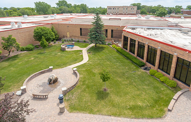 Aerial View of Anoka Technical College Courtyard in the Summertime. 