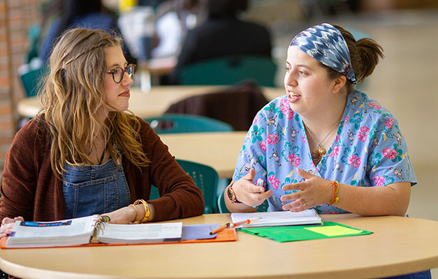 Two Nursing Students Studying in the Cafeteria. 
