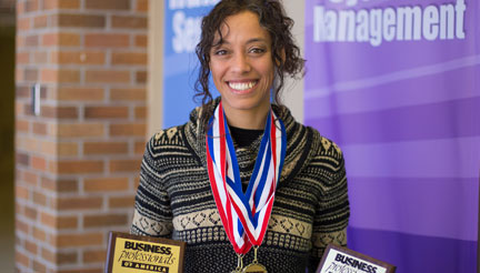 Anoka Tech student Natalie Zabrzenski with BPA awards